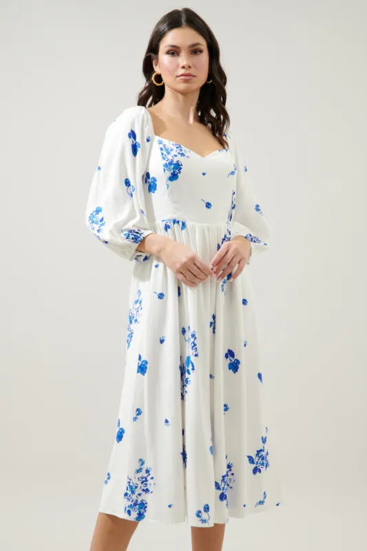 Mildred Floral Granger Puff Sleeve Midi Dress sold by Sugarlips