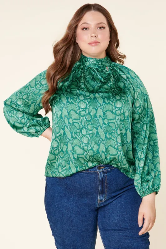 Gwendolyn Snake Mock Neck Blouse Curve made by Sugarlips