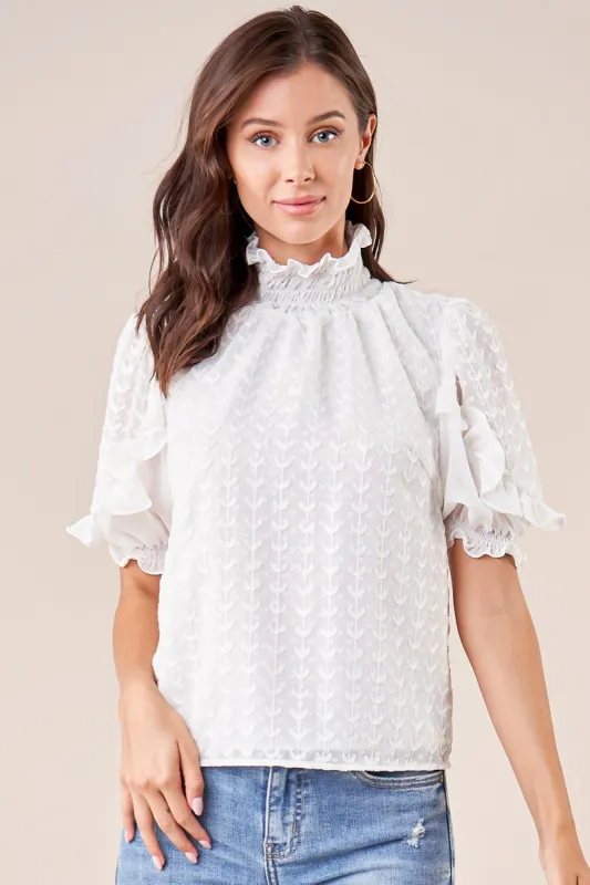 Keepsake White Smocked Mock Neck Blouse made by Sugarlips