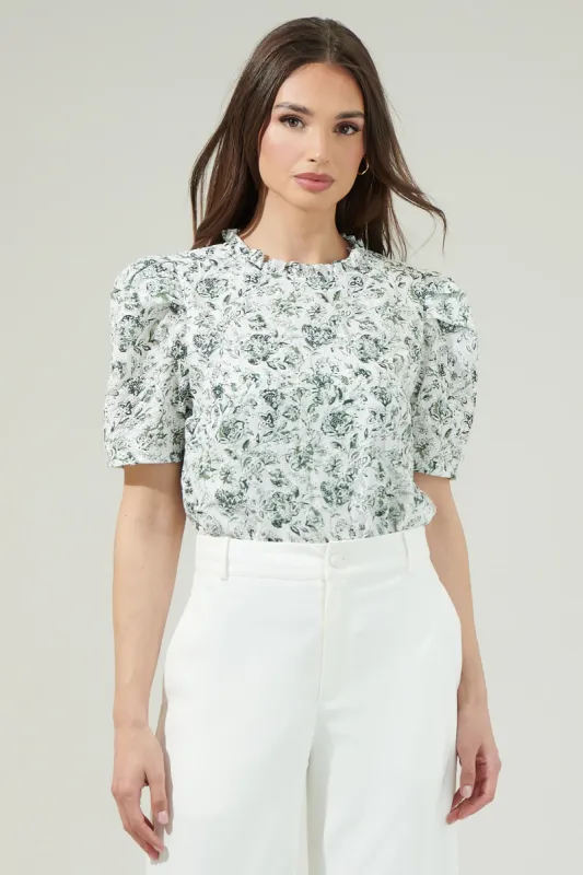Pom Floral Veronica Puff Sleeve Blouse sold by Sugarlips