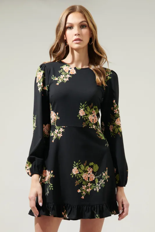 Jasleen Floral Long Sleeve Ruffle Mini Dress sold by Sugarlips