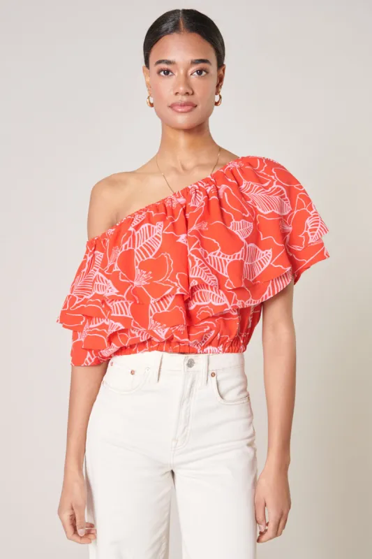 Ginger Floral Charmer One Shoulder Ruffle Top sold by Sugarlips