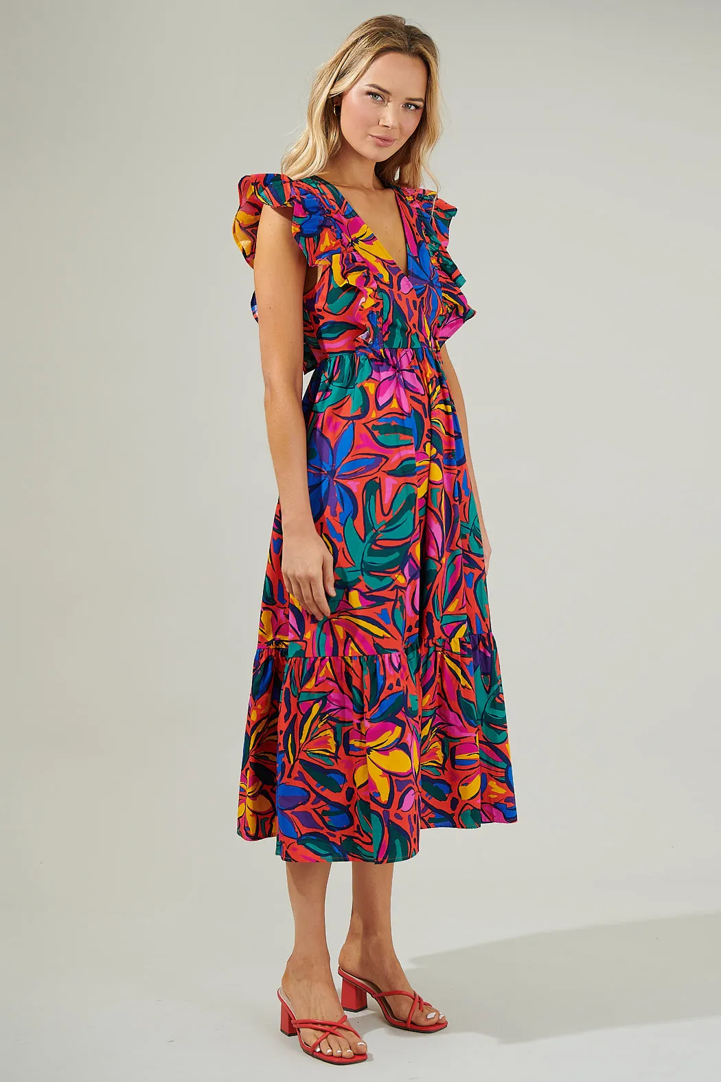 Rainbow Tropics Fairness Poplin Surplice Midi Dress sold by Sugarlips product image thumbnail 3