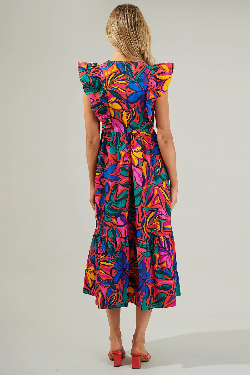 Rainbow Tropics Fairness Poplin Surplice Midi Dress sold by Sugarlips product image thumbnail 2