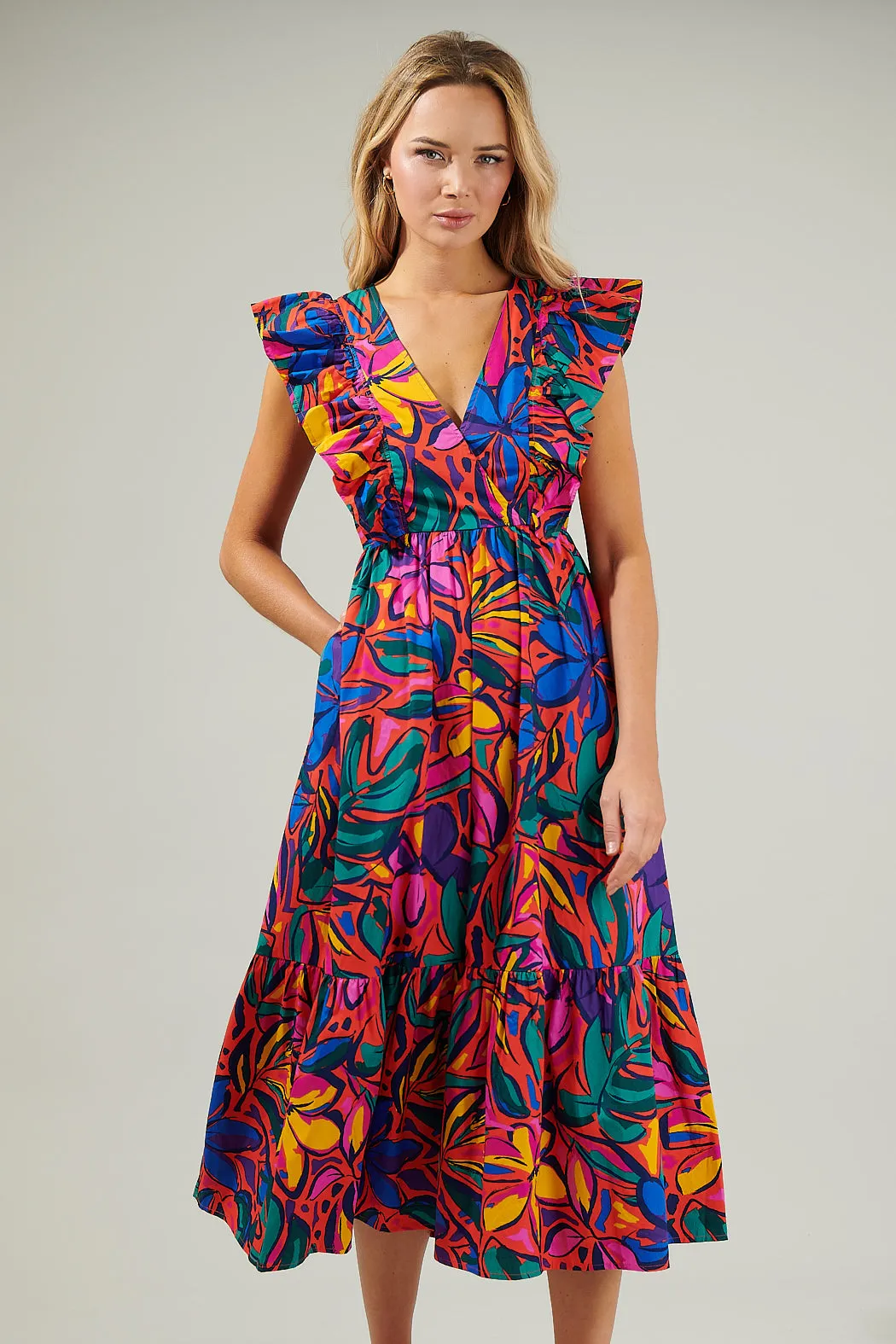 Rainbow Tropics Fairness Poplin Surplice Midi Dress sold by Sugarlips product image thumbnail 4