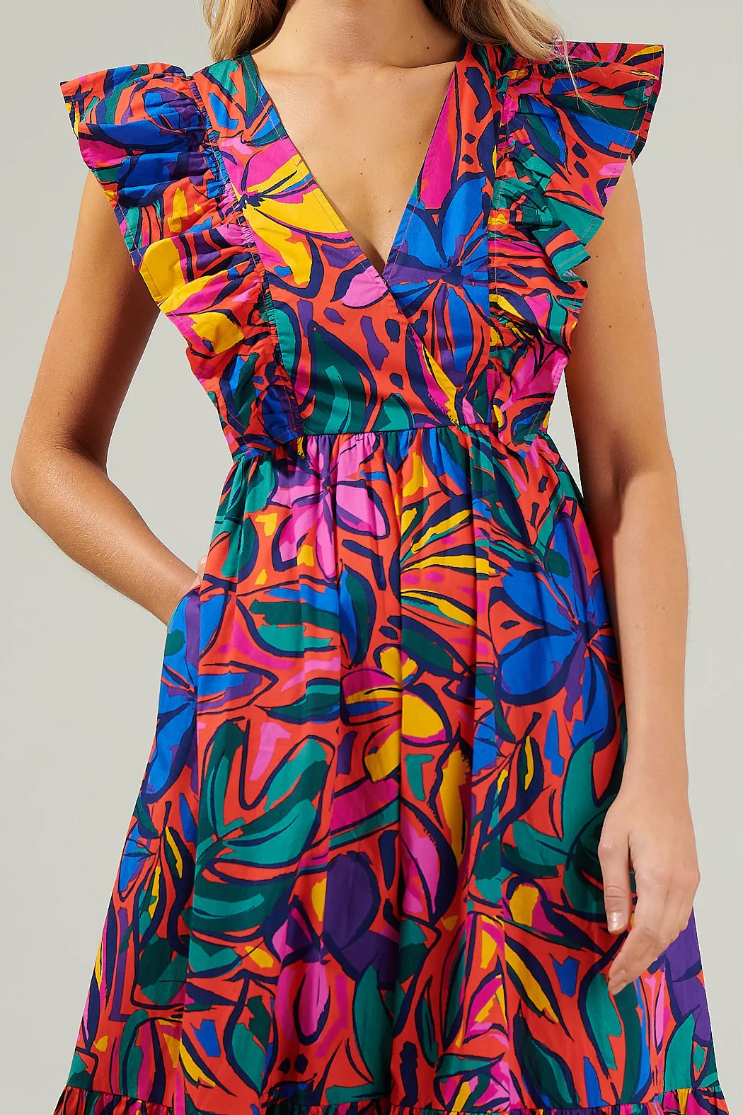 Rainbow Tropics Fairness Poplin Surplice Midi Dress sold by Sugarlips product image thumbnail 5