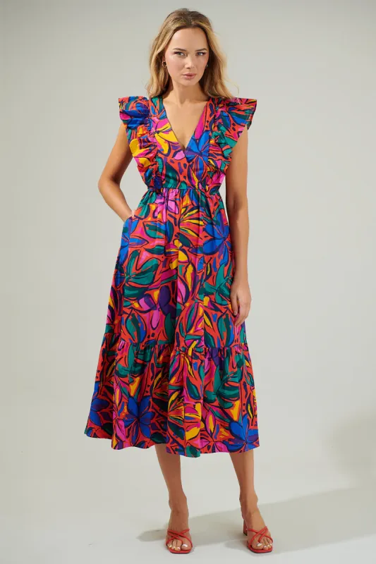 Rainbow Tropics Fairness Poplin Surplice Midi Dress sold by Sugarlips