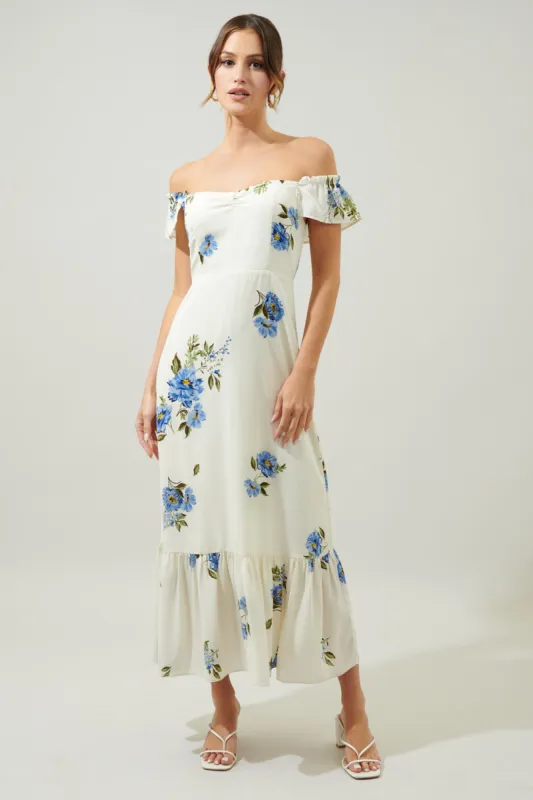 Hadley Off the Shoulder Lynn Ruffle Midi Dress sold by Sugarlips