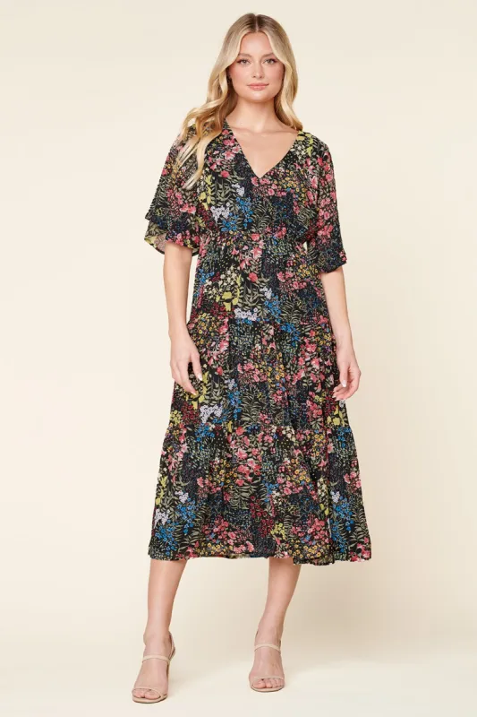 High Hopes Floral Flouncy Sleeve Tiered Maxi Dress sold by Sugarlips