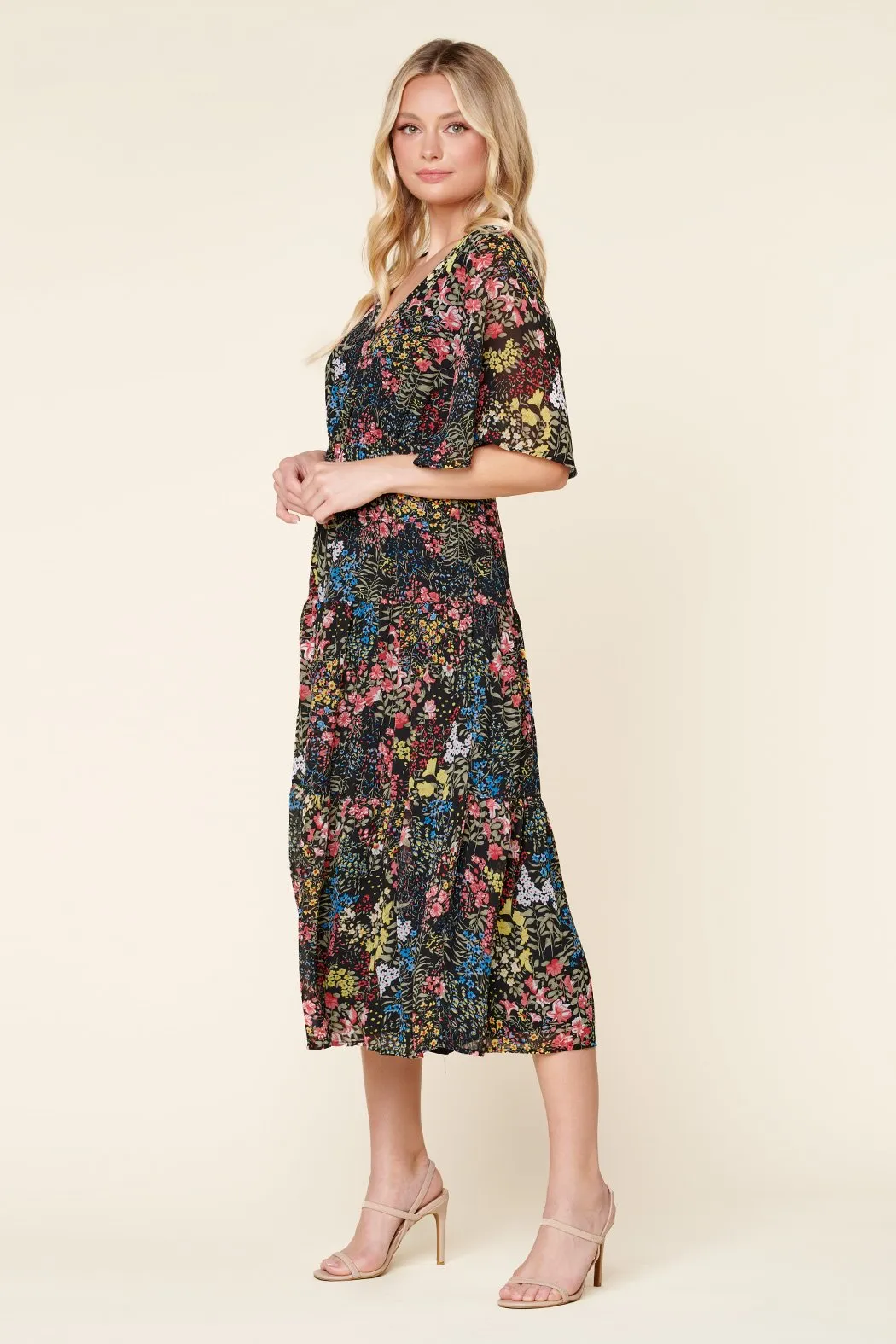 High Hopes Floral Flouncy Sleeve Tiered Maxi Dress sold by Sugarlips product image thumbnail 3