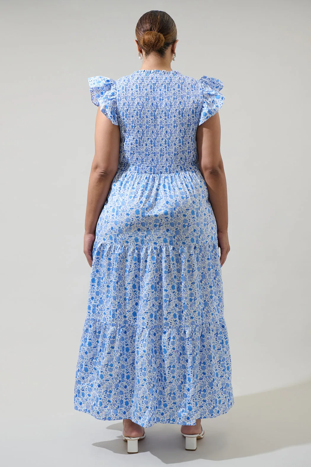 Luray Floral Sunfire Smocked Bodice Tiered Midi Curve Dress sold by Sugarlips product image thumbnail 2