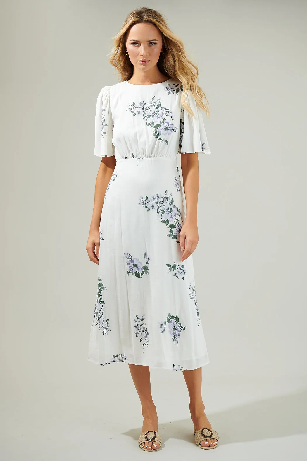 Porto Floral Smocked Midi Dress sold by Sugarlips product image thumbnail 2