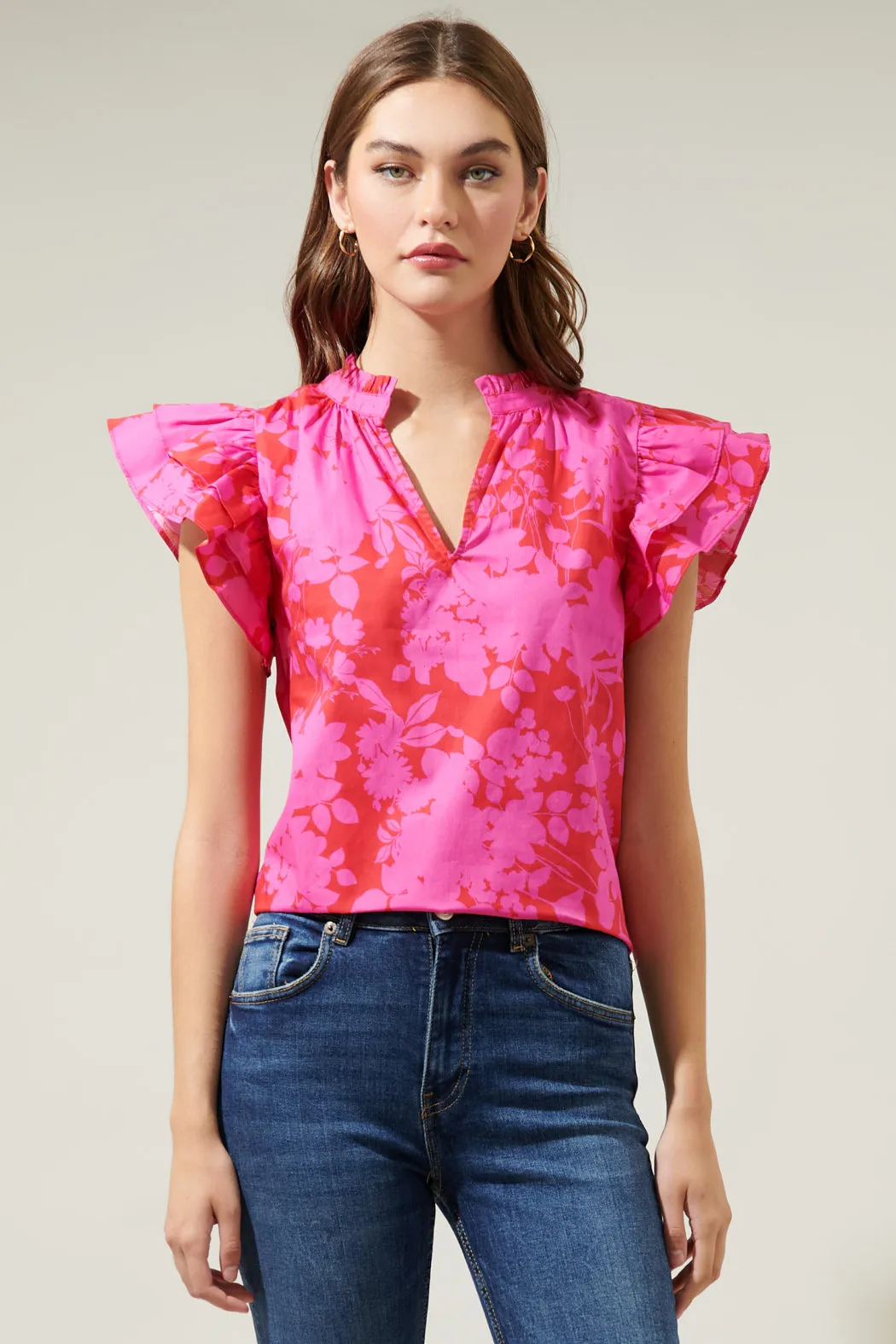 Blissa Floral Ruffle Sleeve Top sold by Sugarlips