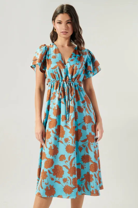 Belmont Floral Surplice Midi Dress sold by Sugarlips