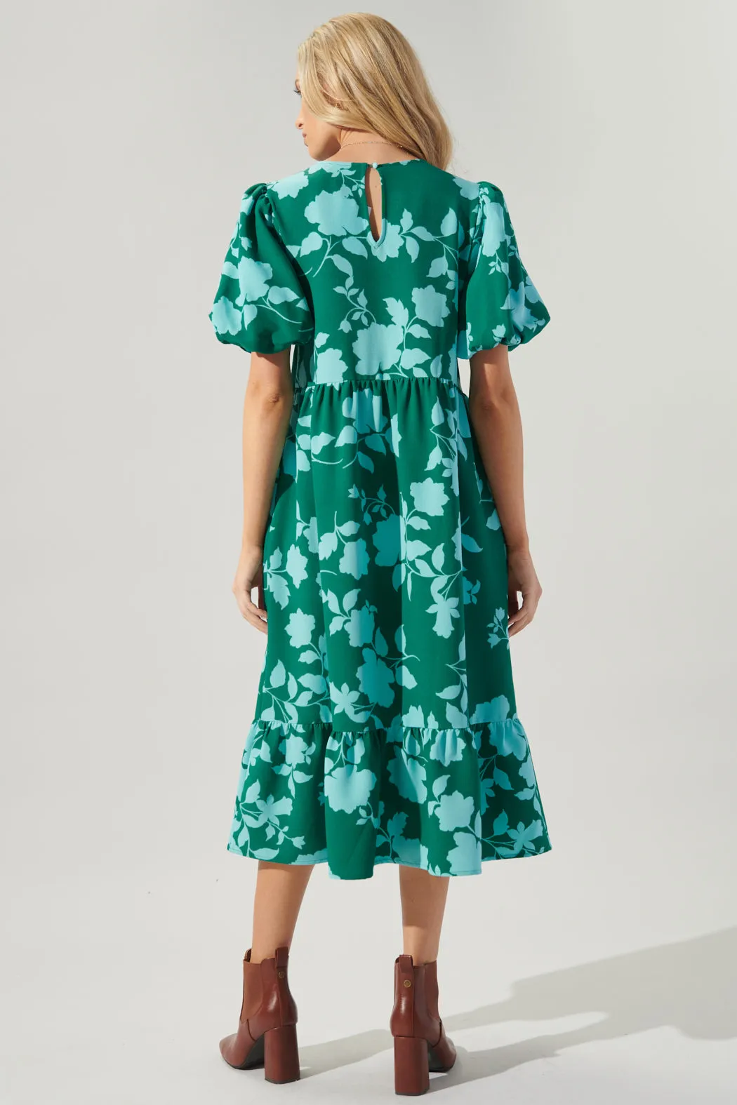 Aruba Floral Papillon Puff Sleeve Midi Dress sold by Sugarlips product image thumbnail 3