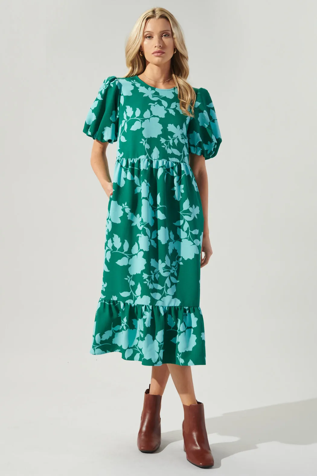 Aruba Floral Papillon Puff Sleeve Midi Dress sold by Sugarlips product image thumbnail 2
