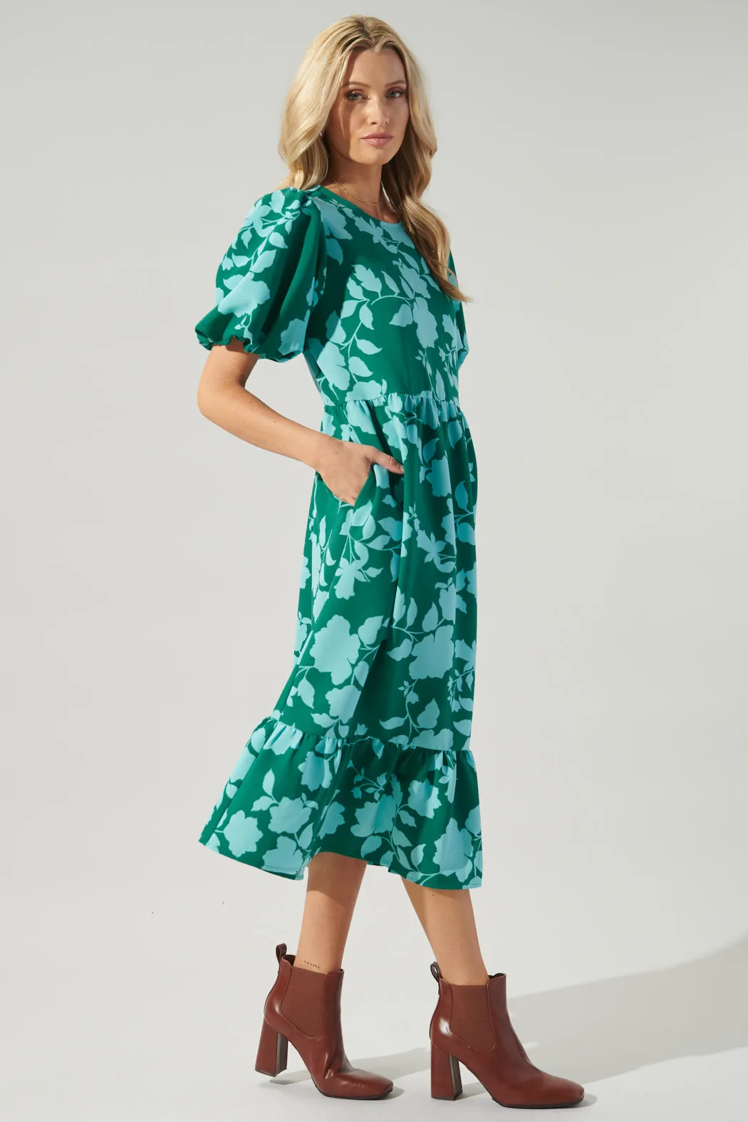 Aruba Floral Papillon Puff Sleeve Midi Dress sold by Sugarlips product image thumbnail 4
