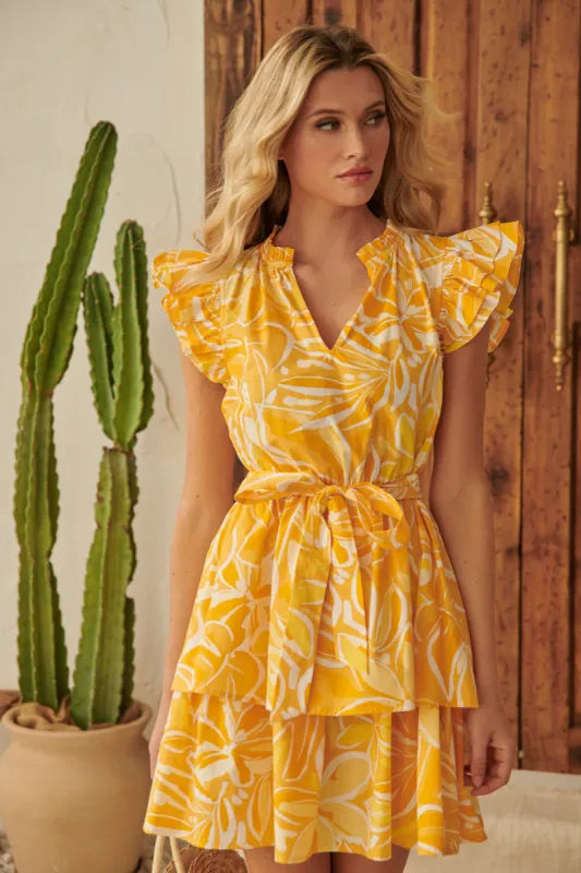 Dayglow Tropics Marisol Tiered Mini Dress sold by Sugarlips