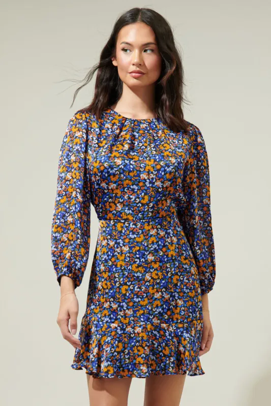 Lobelia Floral Satin Dolman Sleeve Mini Dress sold by Sugarlips
