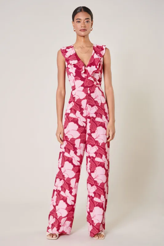 Ginger Berry Floral Sleeveless Surplice Jumpsuit sold by Sugarlips