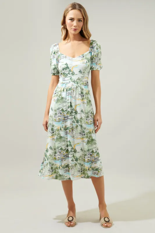 Francine Toile Alessi Puff Sleeve Midi Dress made by Sugarlips