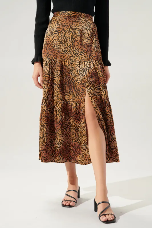 Leonna Animal Print Satin Midi Skirt sold by Sugarlips