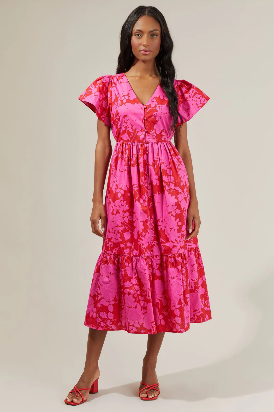 Blissa Floral Button Midi Dress sold by Sugarlips product image thumbnail 5