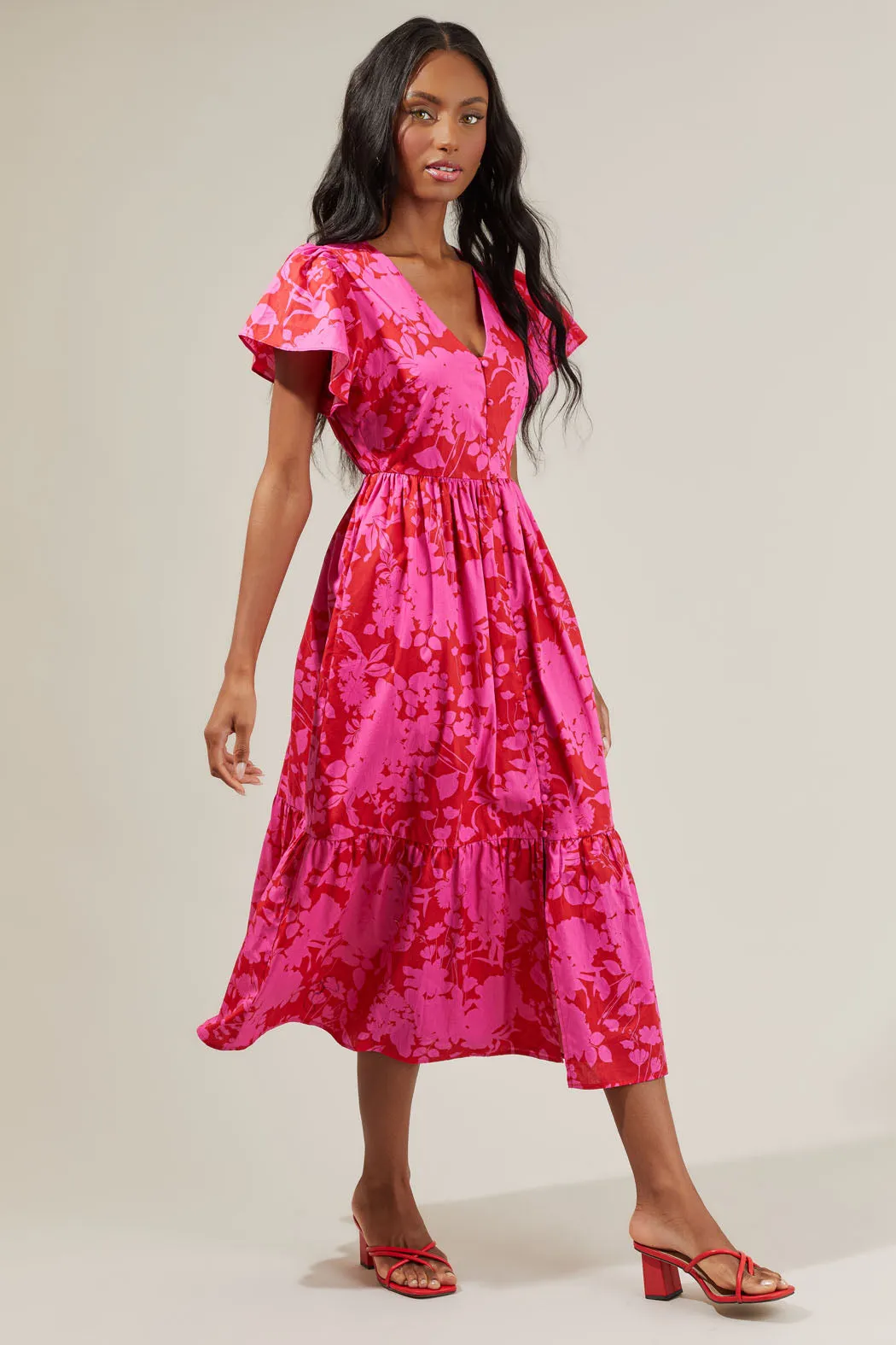 Blissa Floral Button Midi Dress sold by Sugarlips product image thumbnail 4
