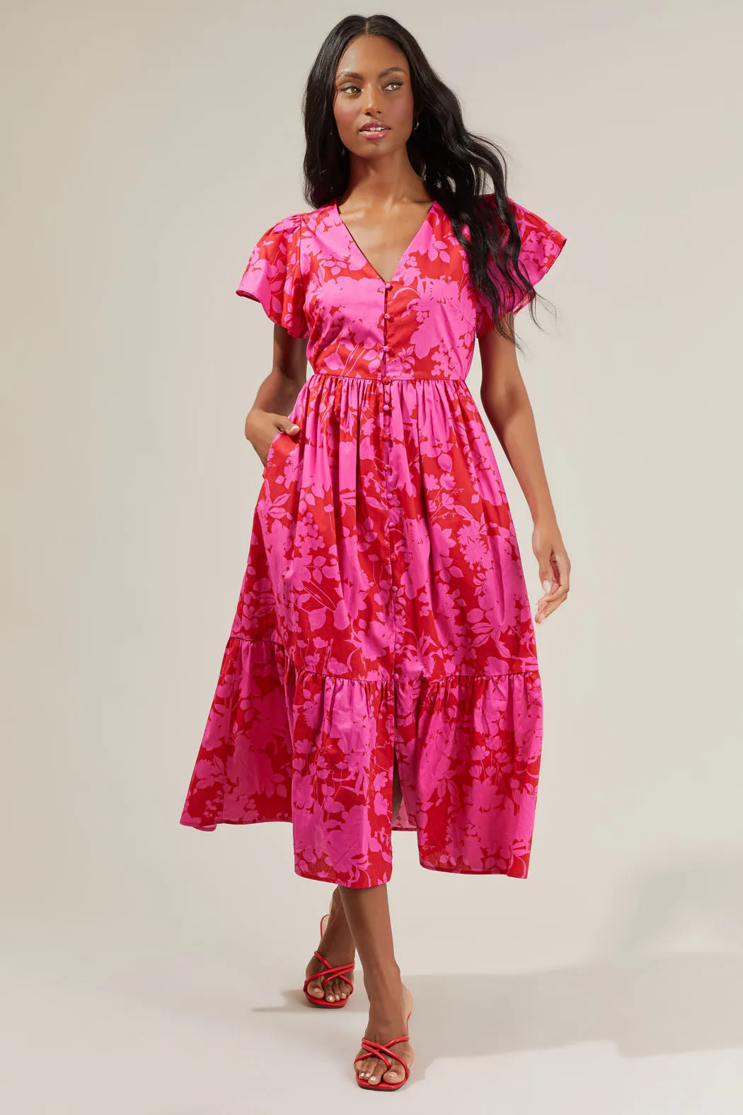 Blissa Floral Button Midi Dress sold by Sugarlips product image thumbnail 2