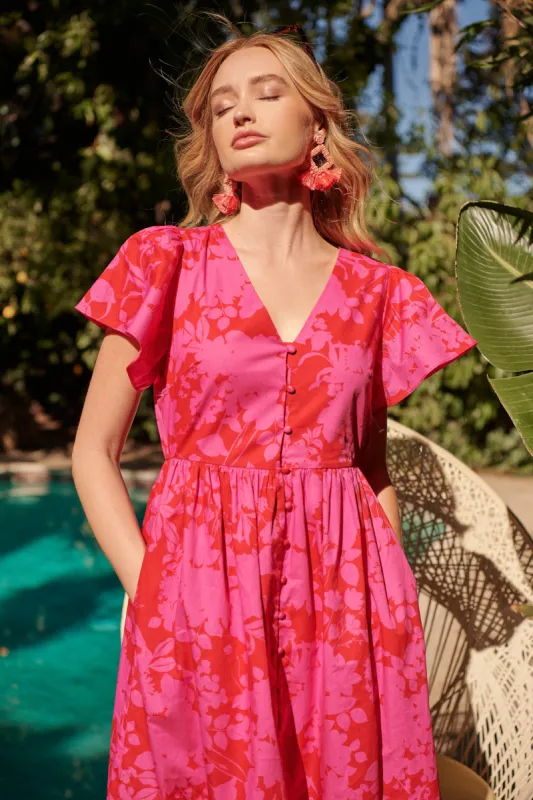 Blissa Floral Button Midi Dress sold by Sugarlips