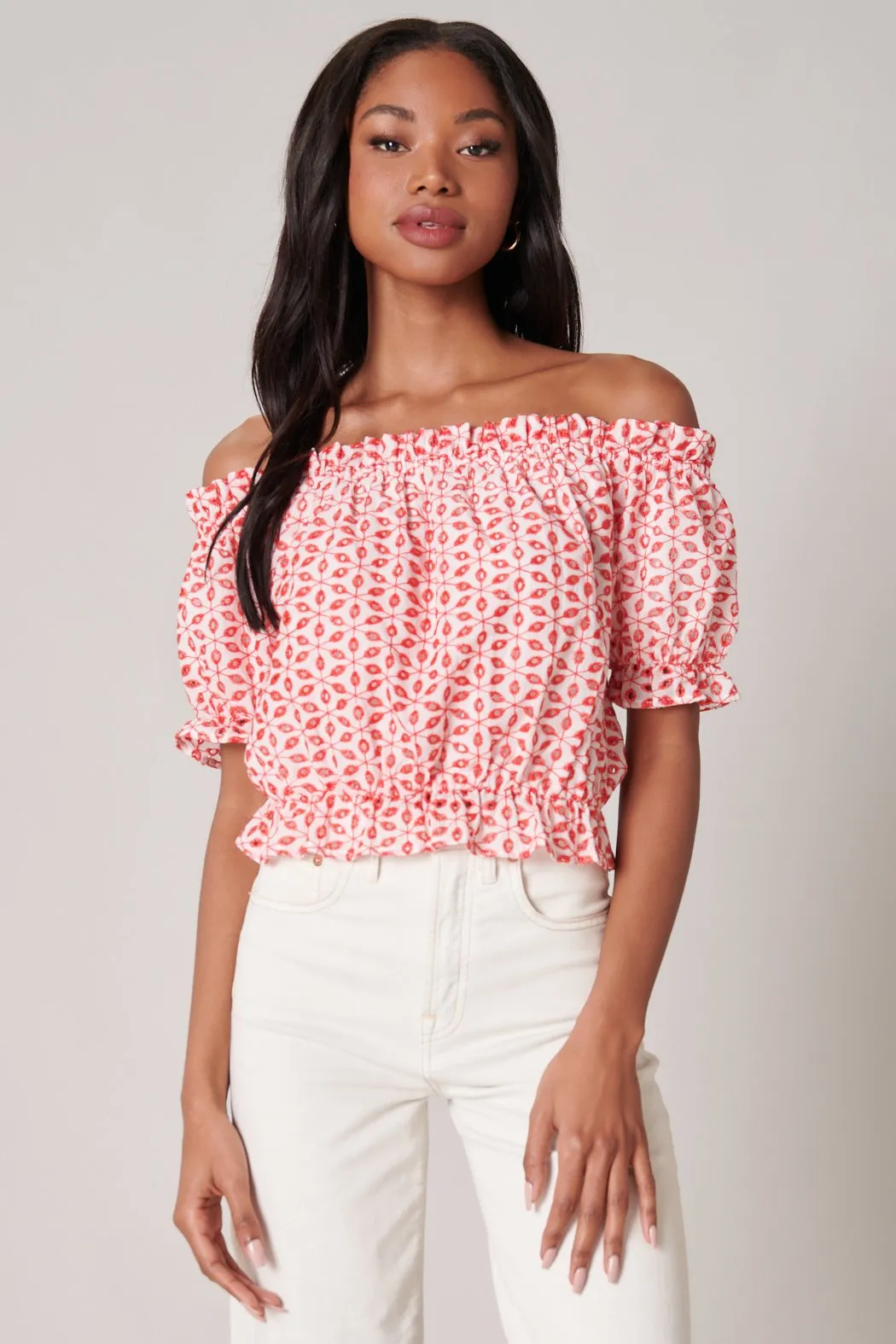 Backroad Eyelet Off the Shoulder Crop Top sold by Sugarlips