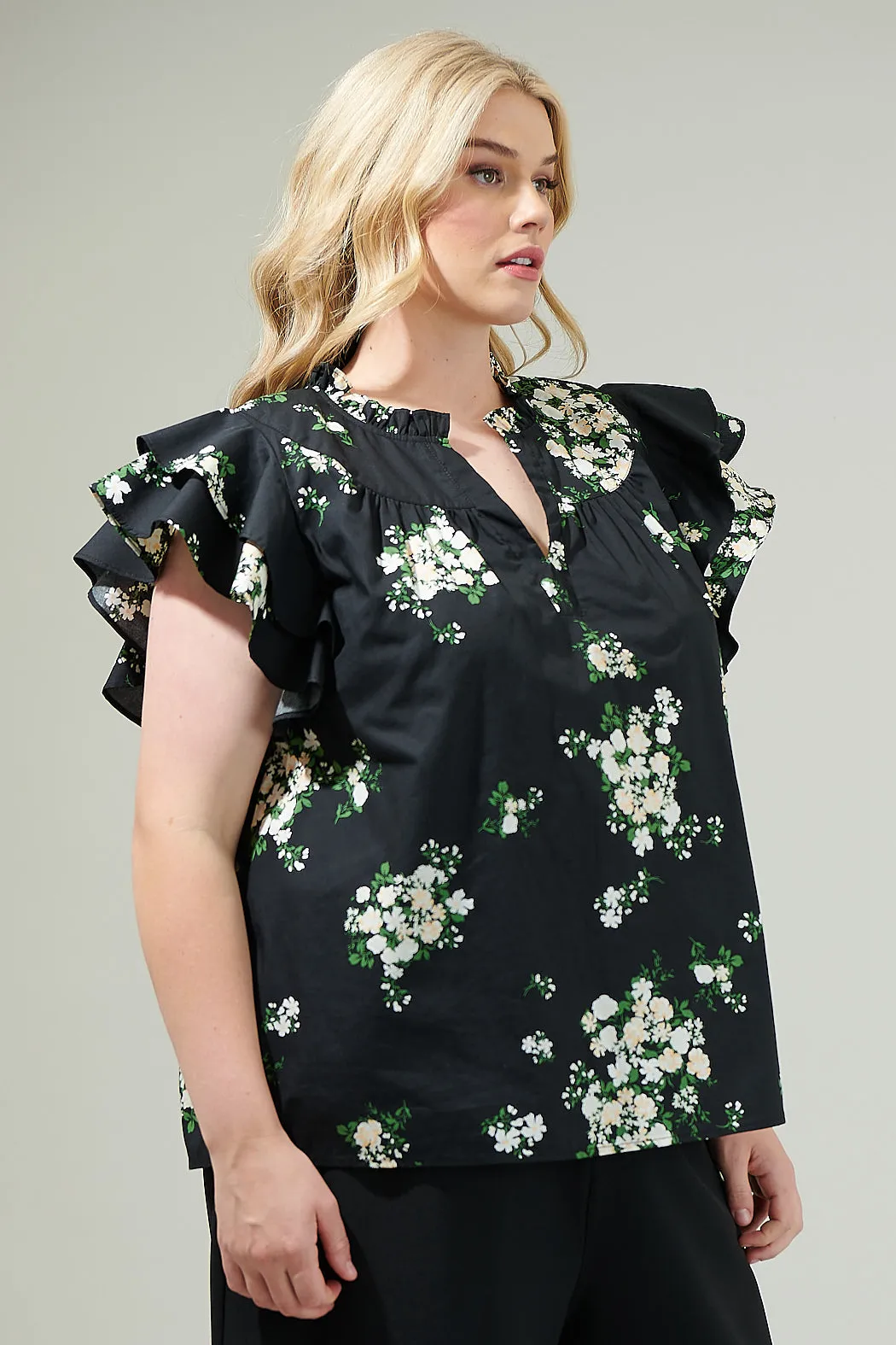 Emery Floral Split Neck Top Curve sold by Sugarlips product image thumbnail 3