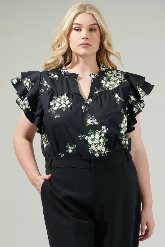 Emery Floral Split Neck Top Curve sold by Sugarlips