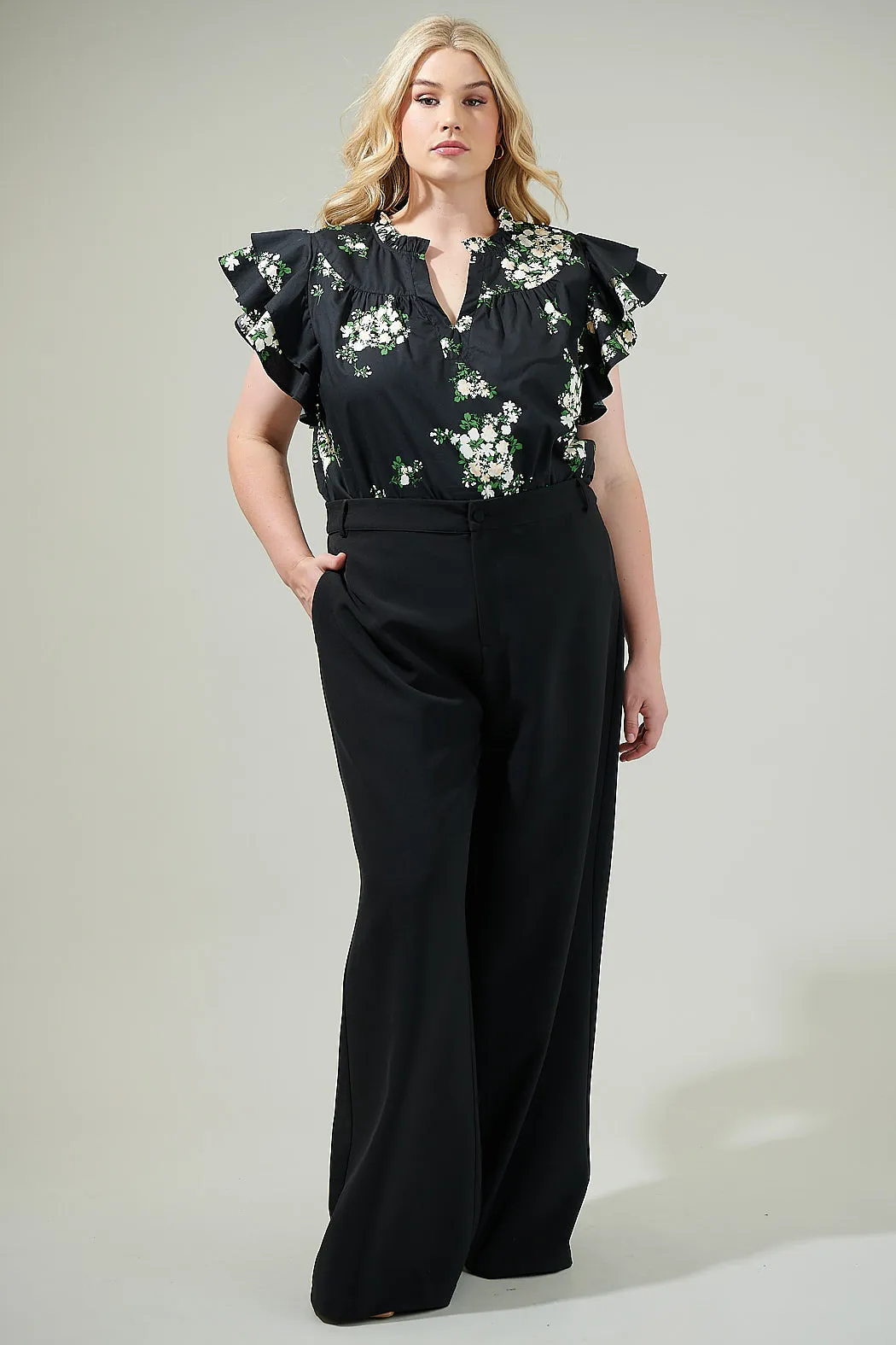 Emery Floral Split Neck Top Curve sold by Sugarlips product image thumbnail 4