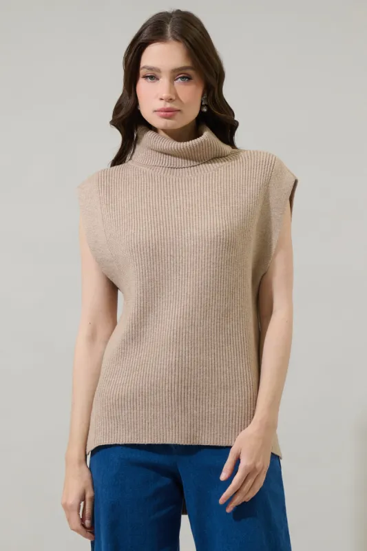 Aleida Turtle Neck Sleeveless Sweater Top sold by Sugarlips