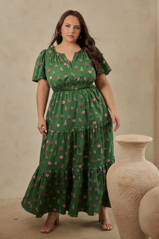 Trini Floral Palmer Poplin Tiered Maxi Dress Curve sold by Sugarlips
