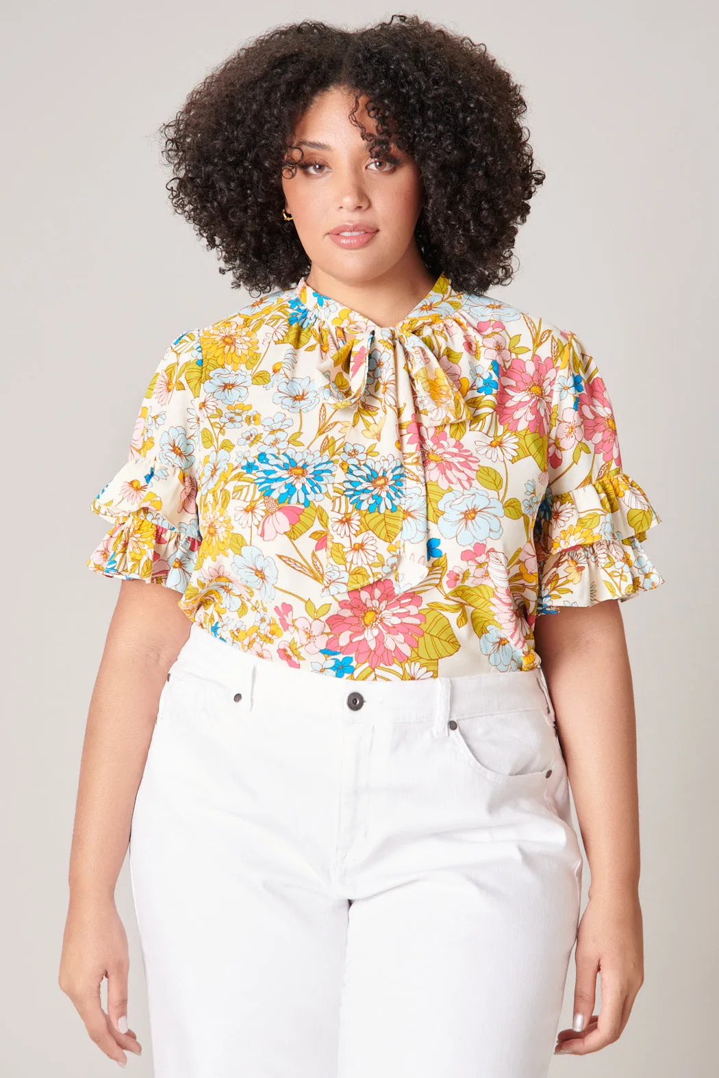 La Rochelle Tie Neck Bianca Blouse Curve sold by Sugarlips