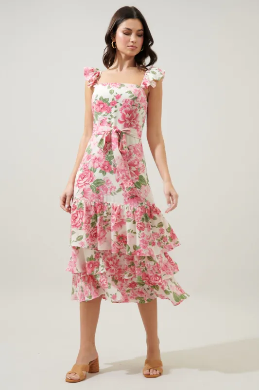 Truth Be Told Guayana Ruffle Tiered Midi Dress sold by Sugarlips