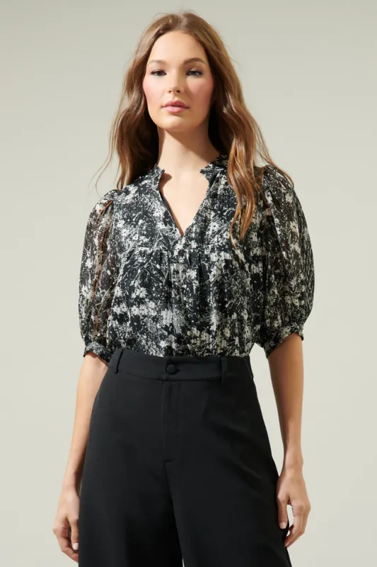 Armara Floral Delano Ruffle Split Neck Blouse sold by Sugarlips