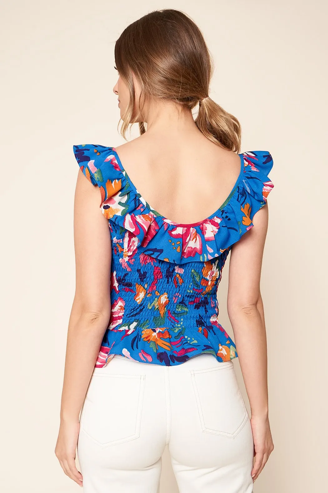 Floral Strokes Smocked Ruffle Tank Top sold by Sugarlips product image thumbnail 2