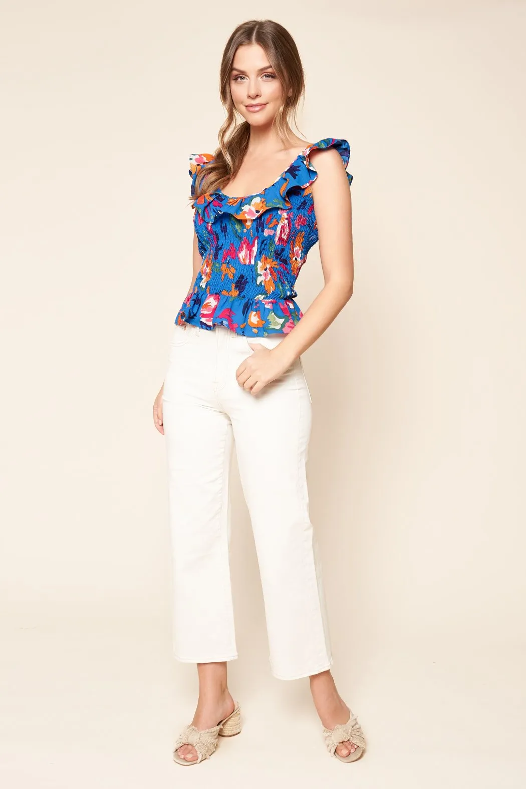 Floral Strokes Smocked Ruffle Tank Top sold by Sugarlips product image thumbnail 5