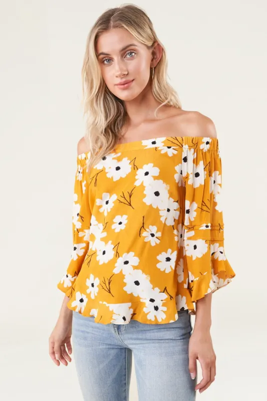 Good Grace Daisy Print Off The Shoulder Top sold by Sugarlips