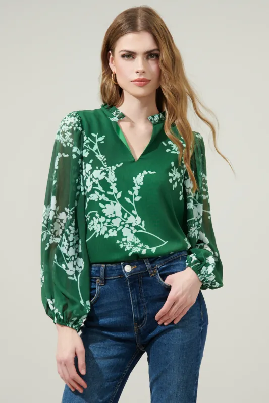 Monterey Floral Hathaway Split Neck Long Sleeve Blouse sold by Sugarlips