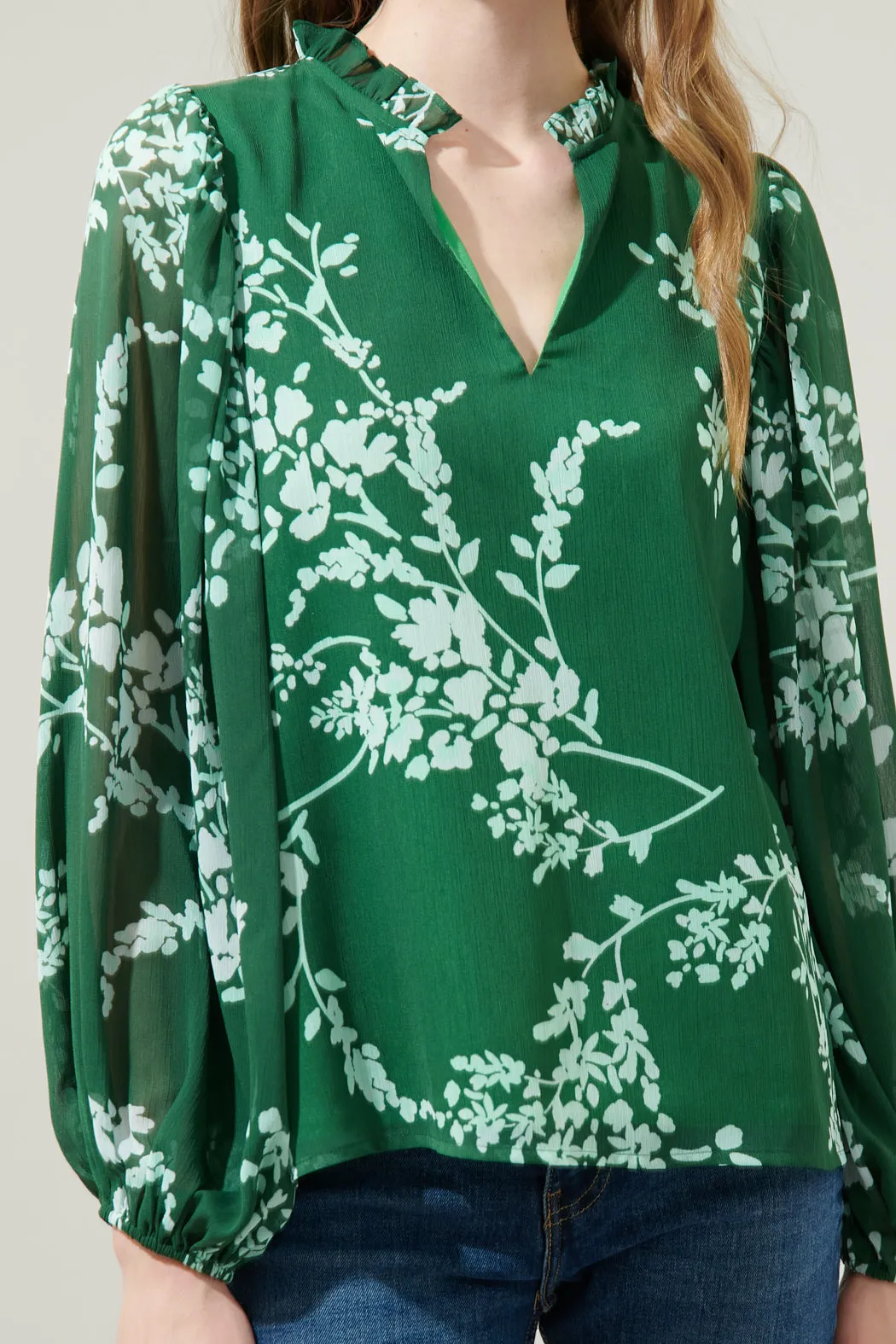Monterey Floral Hathaway Split Neck Long Sleeve Blouse sold by Sugarlips product image thumbnail 5