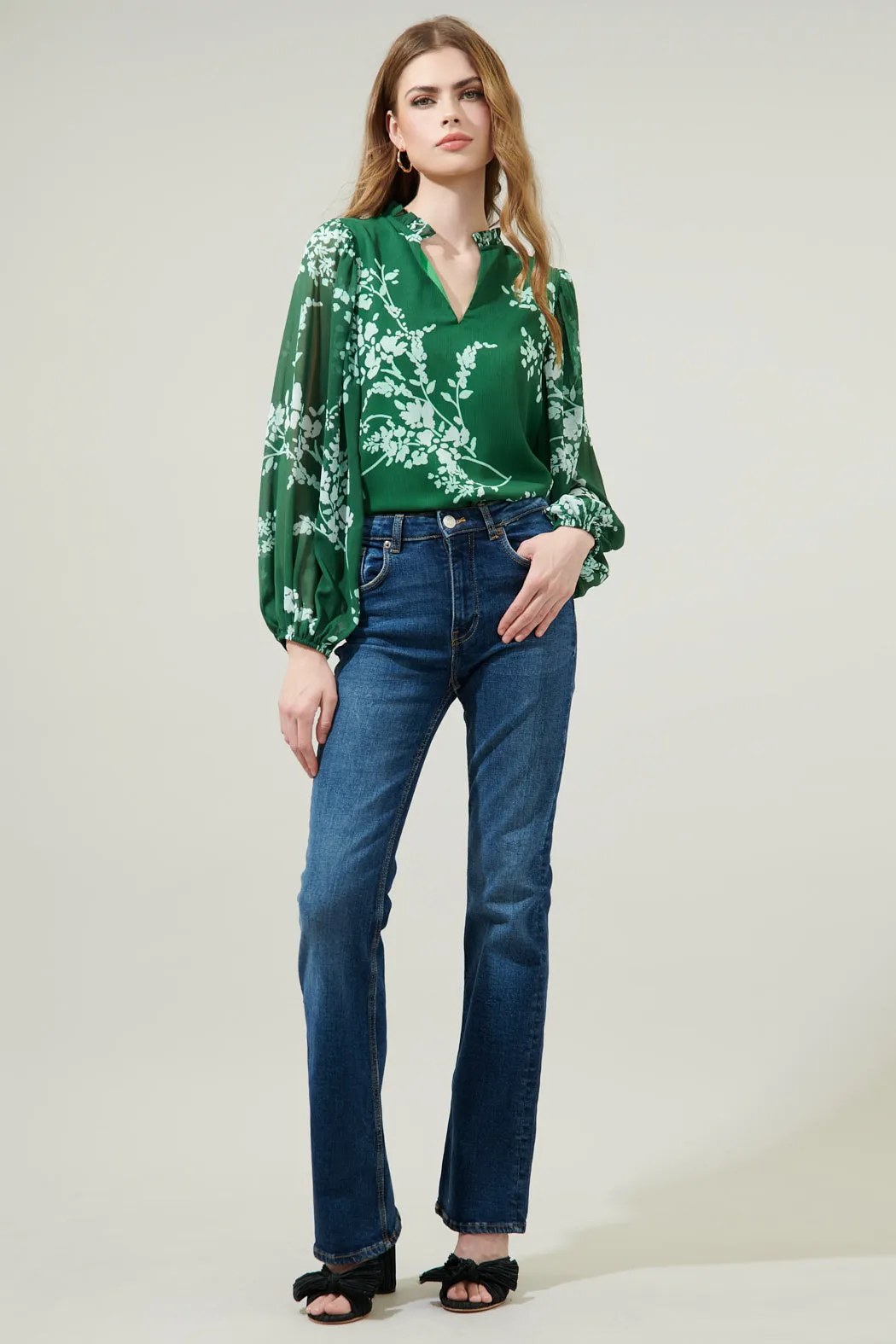 Monterey Floral Hathaway Split Neck Long Sleeve Blouse sold by Sugarlips product image thumbnail 4