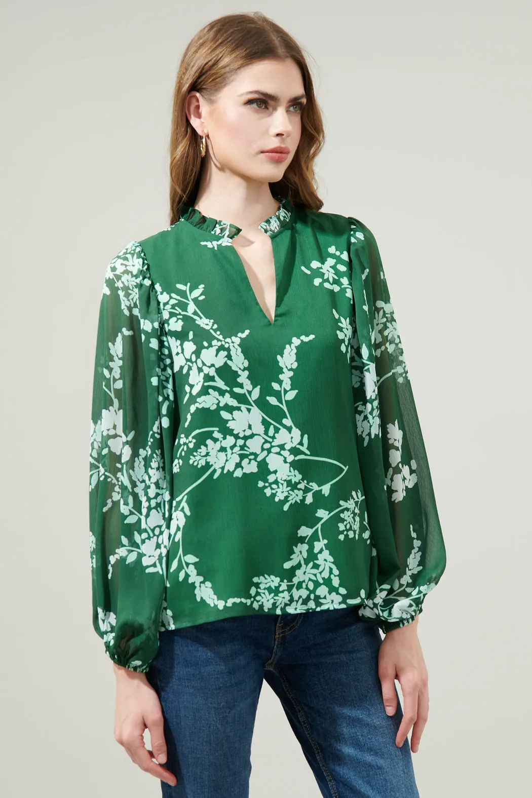 Monterey Floral Hathaway Split Neck Long Sleeve Blouse sold by Sugarlips product image thumbnail 3