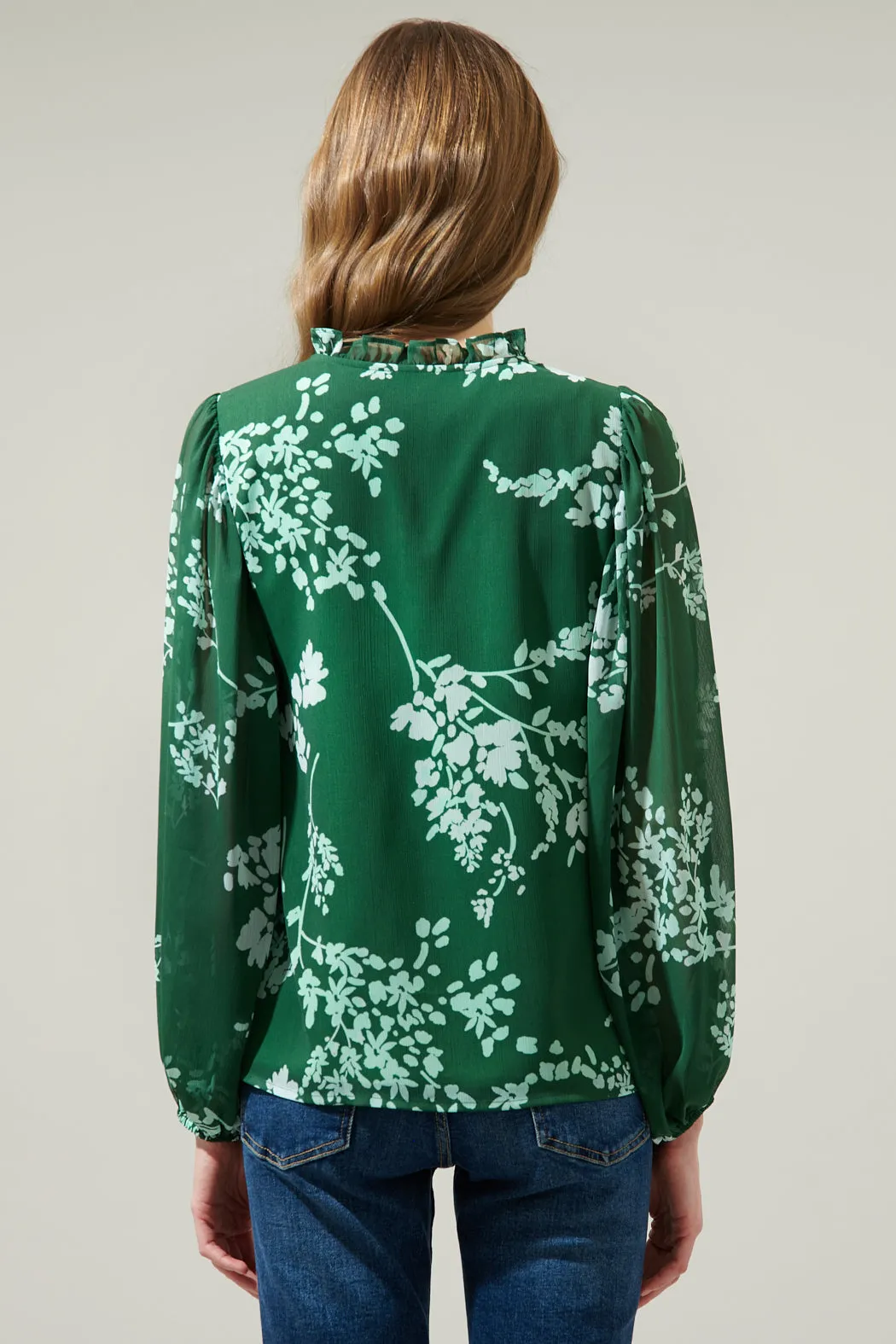Monterey Floral Hathaway Split Neck Long Sleeve Blouse sold by Sugarlips product image thumbnail 2