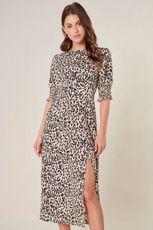 Lassie Leopard Showoff Smocked Waist Midi Dress sold by Sugarlips