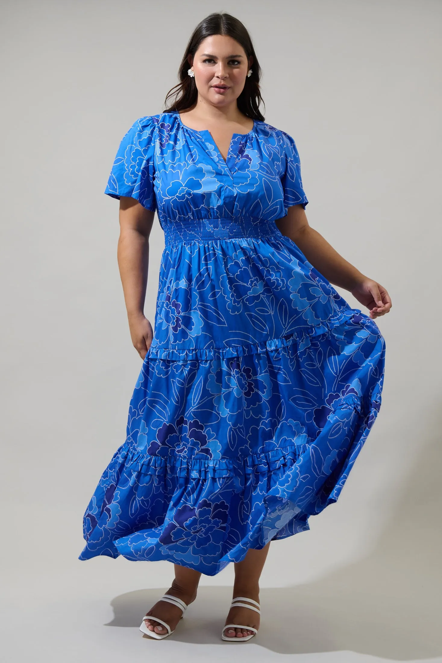 Maris Floral Palmer Poplin Tiered Maxi Dress Curve sold by Sugarlips