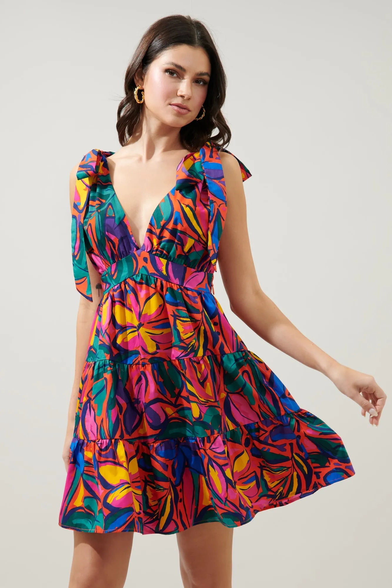 Talullah Tie Strap Tiered Mini Dress sold by Sugarlips